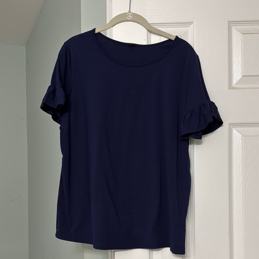 SHEIN Blue Ruffled Short Sleeve T-Shirt